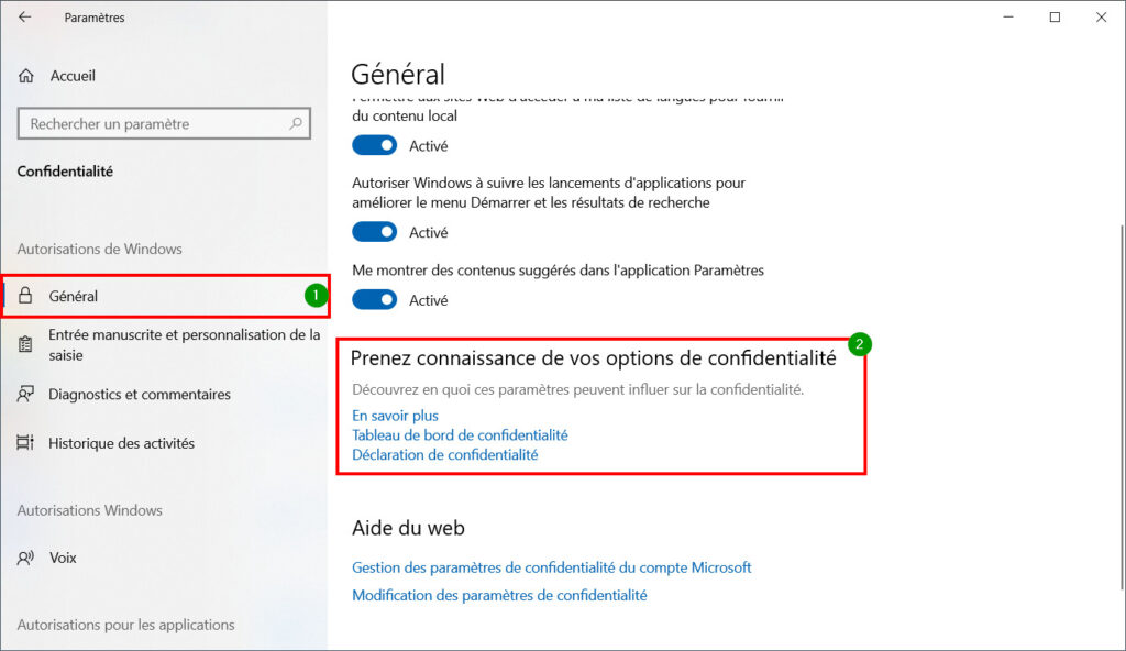 Tableau de confidentialité - Prenez connaissance