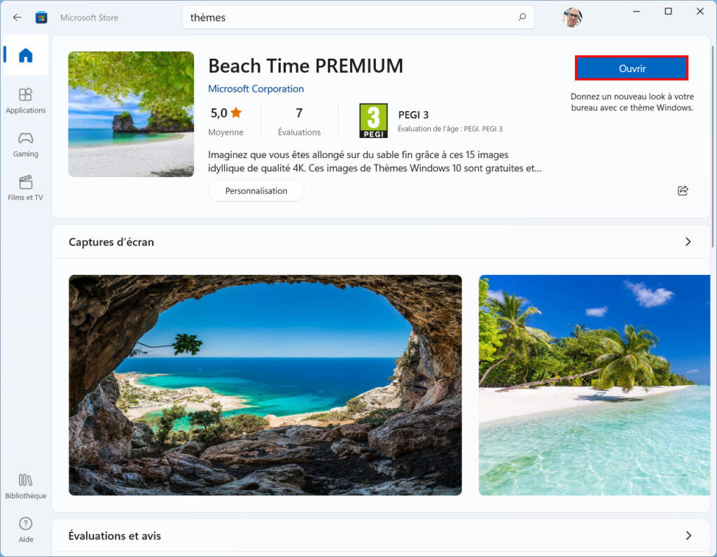 Windows 11 installer thème - Ouvrir thème