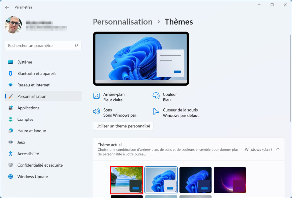 Windows 11 installer thème - Sélectionner nouveau thème