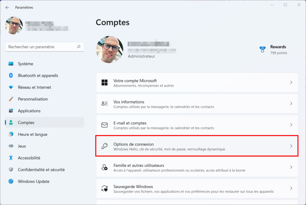 Windows 11 Windows Hello - Options de connexion