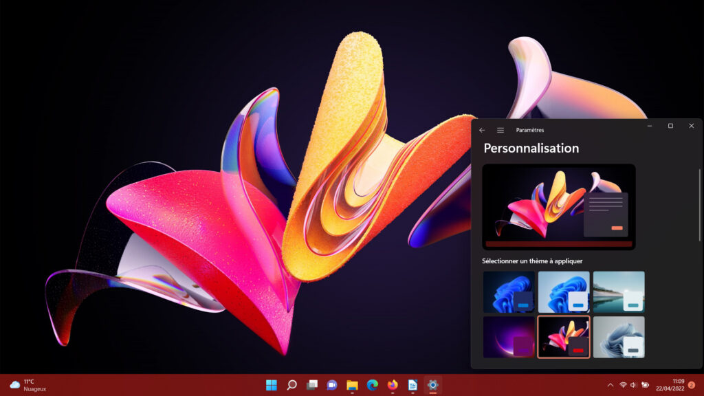Windows 11 Changer thème - Mouvement capturé