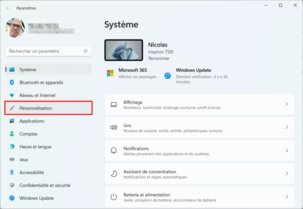 Windows 11 Changer thème - Paramètres Personnalisation