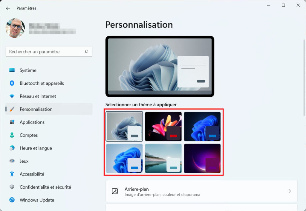 Windows 11 Changer thème - Thèmes préinstallés de Windows 11