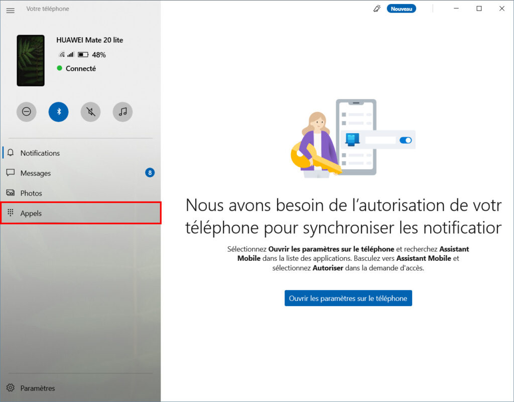 Mobile connecté Appels - entrer dans appels