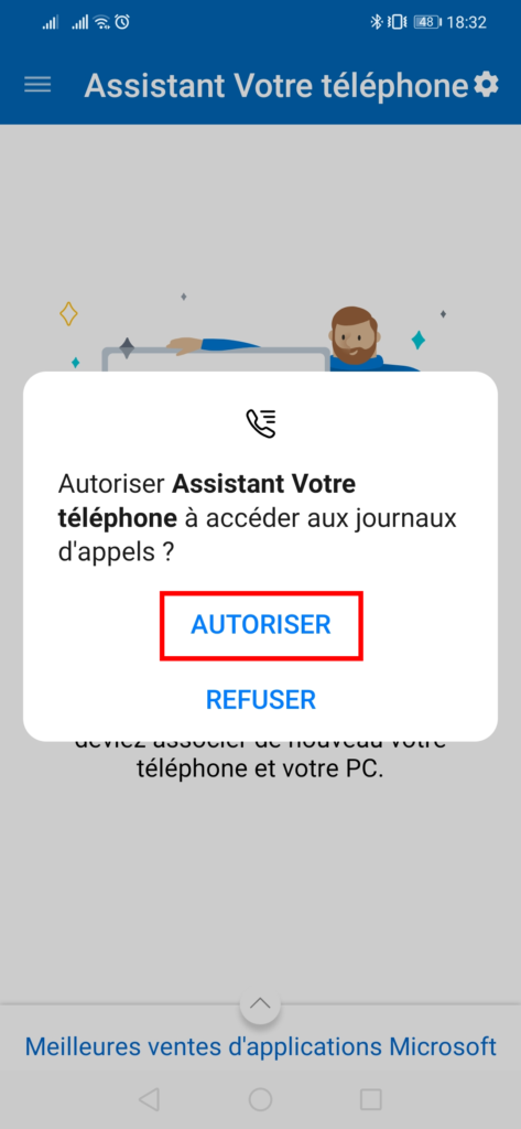 Mobile connecté Appels - autoriser dans le téléphone