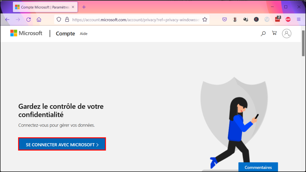 Tableau de confidentialité - se connecter avec microsoft