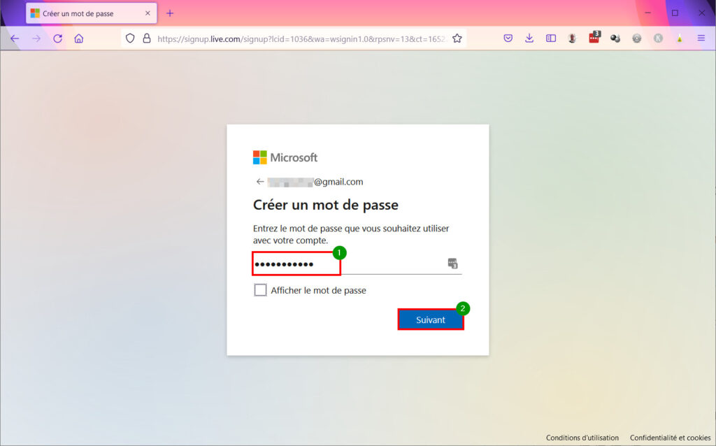 Créer compte Microsoft - Créer mot de passe