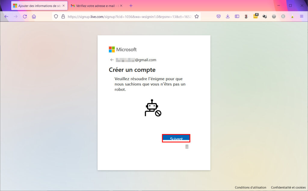 Créer compte Microsoft - Test robot