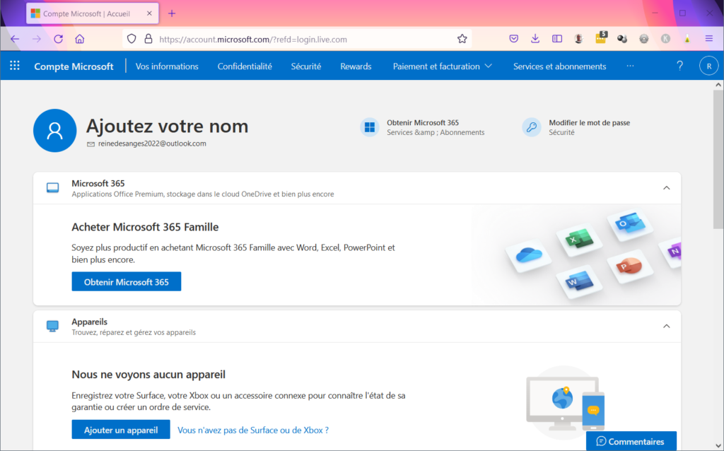 Créer compte Microsoft - Compte créé