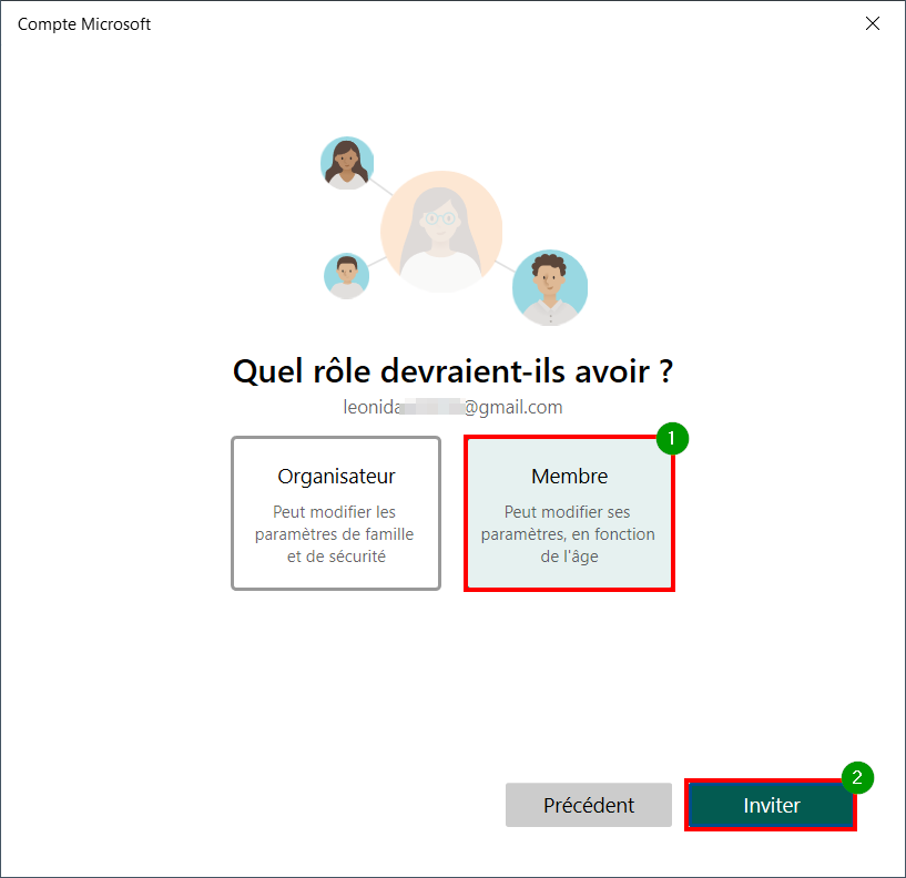 Windows 10 Contrôle parental - Choisir le rôle membre de votre enfant