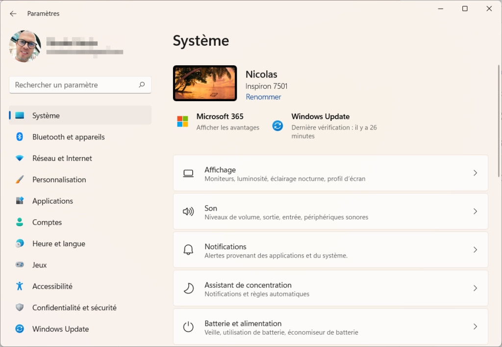 Windows 11 Assistant concentration - Paramètres