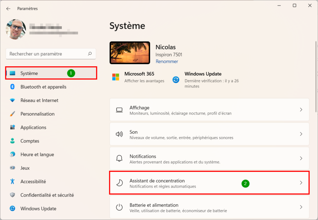 Windows 11 Assistant concentration - Système Assistant de concentration