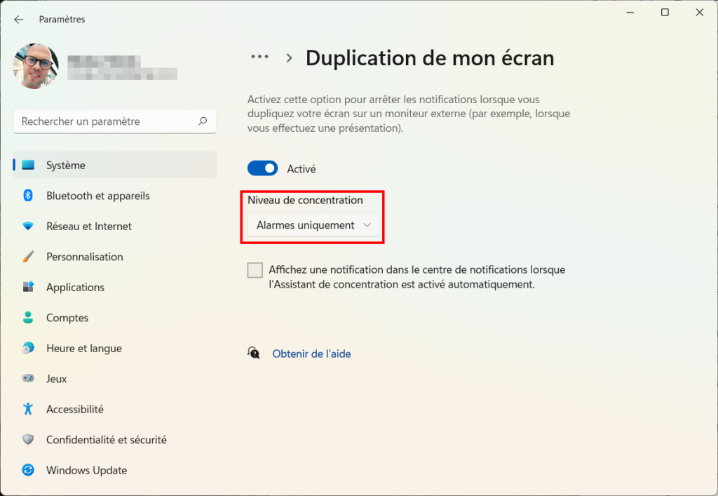 Windows 11 Assistant concentration - Changer niveau de concentration pour chaque règle automatique