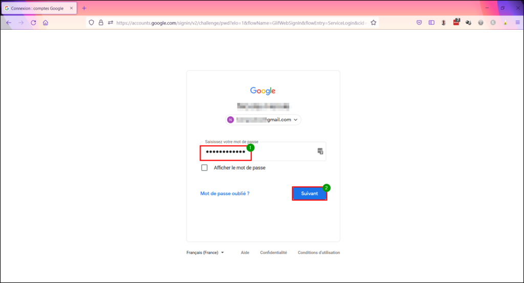 Supprimer compte Google - Mot de passe