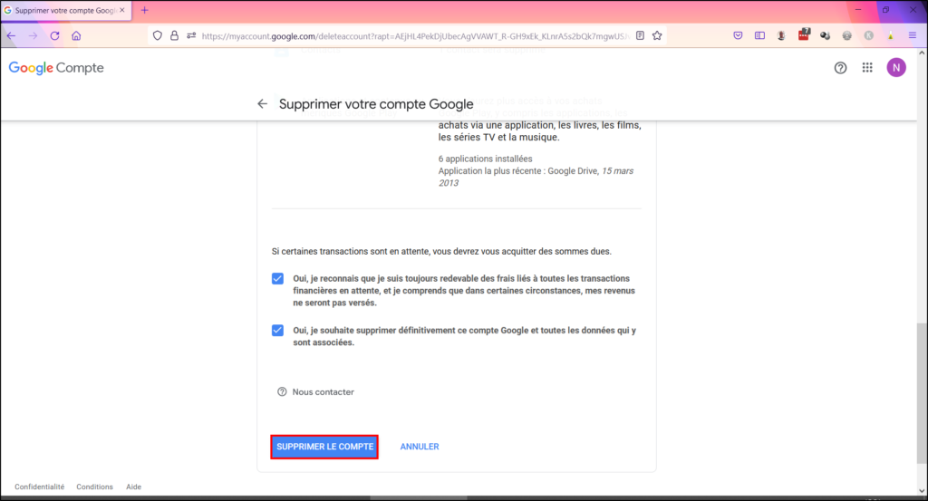 Supprimer compte Google - Suppression définitive du compte Google