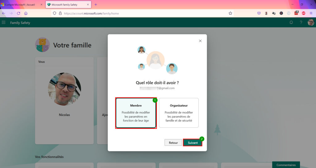 Contrôle Parental Windows 11 - Choisir rôle membre