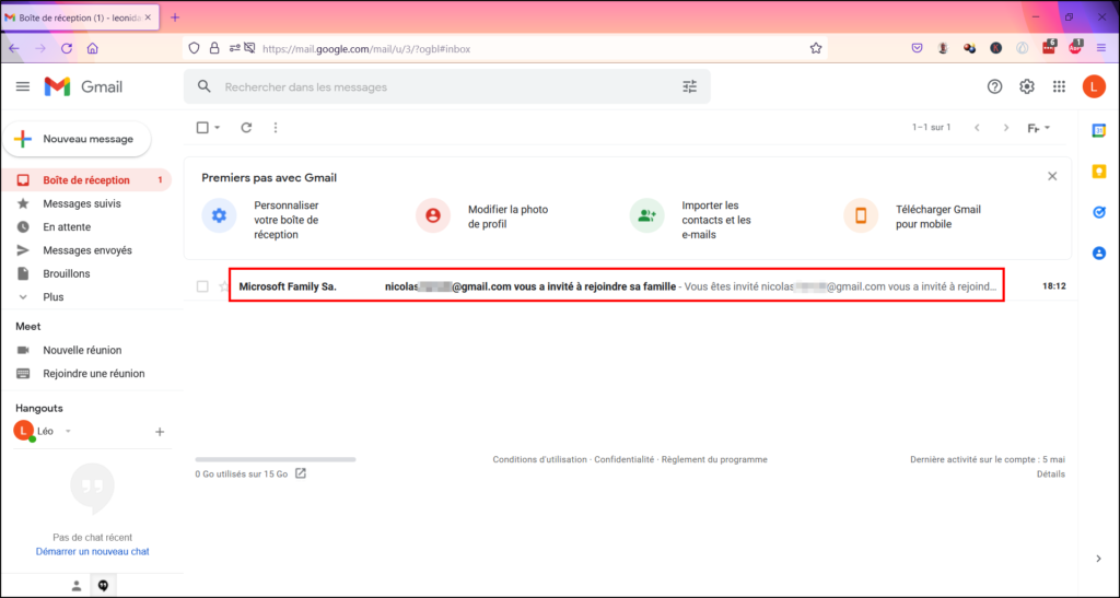 Contrôle Parental Windows 11 - Email d'invitation