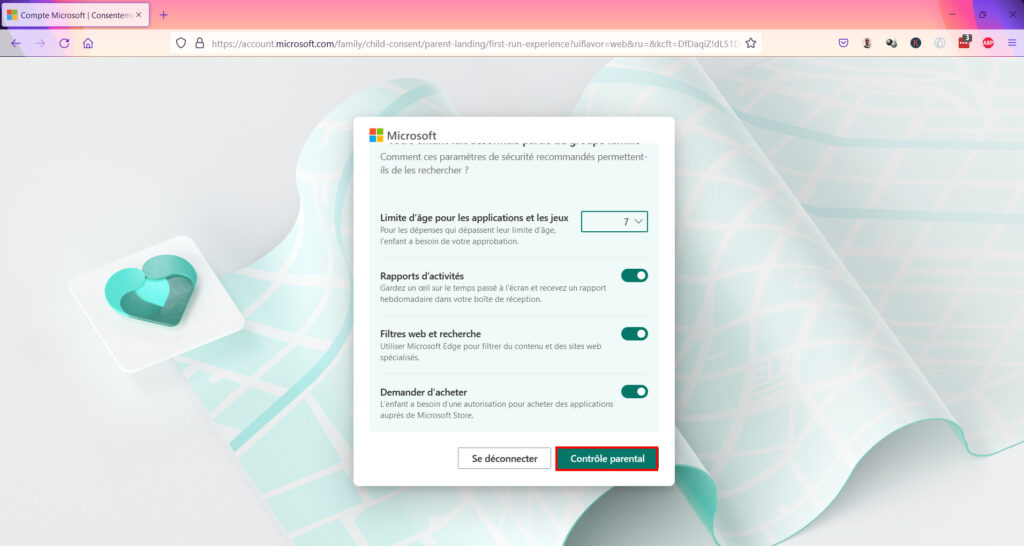 Contrôle Parental Windows 11 - Cliquer sur Contrôle parental