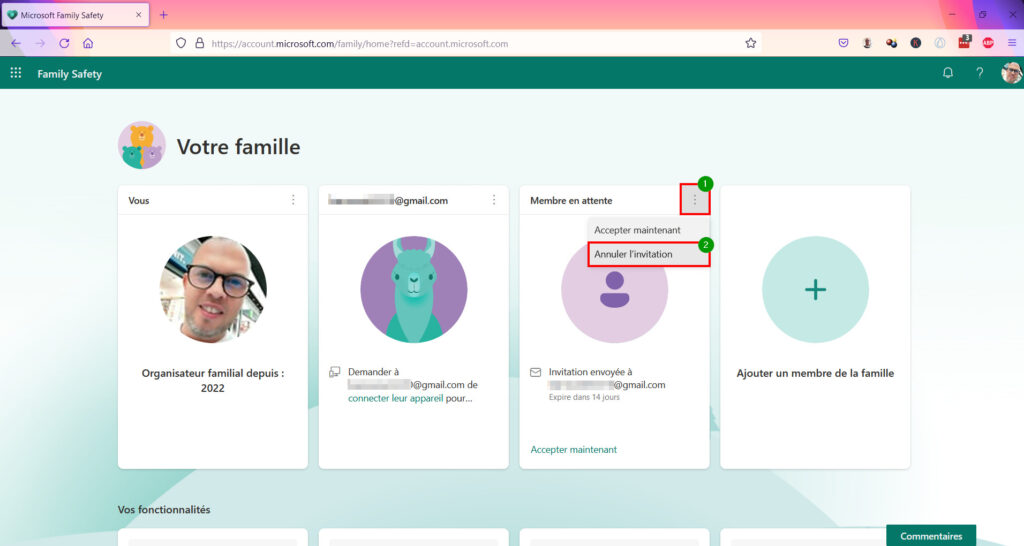 Contrôle Parental Windows 11 - Supprimer le doublon dans Family Safety