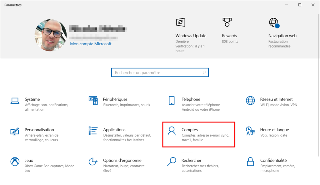 Contrôle parental Family Safety - Paramètres Windows Comptes