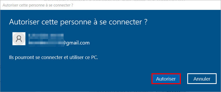 Contrôle parental Family Safety - Confirmer Autoriser connexion enfant