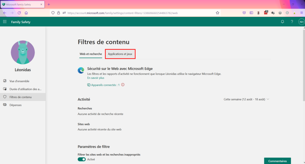 Contrôle parental Family Safety - Filtrer applications et jeux