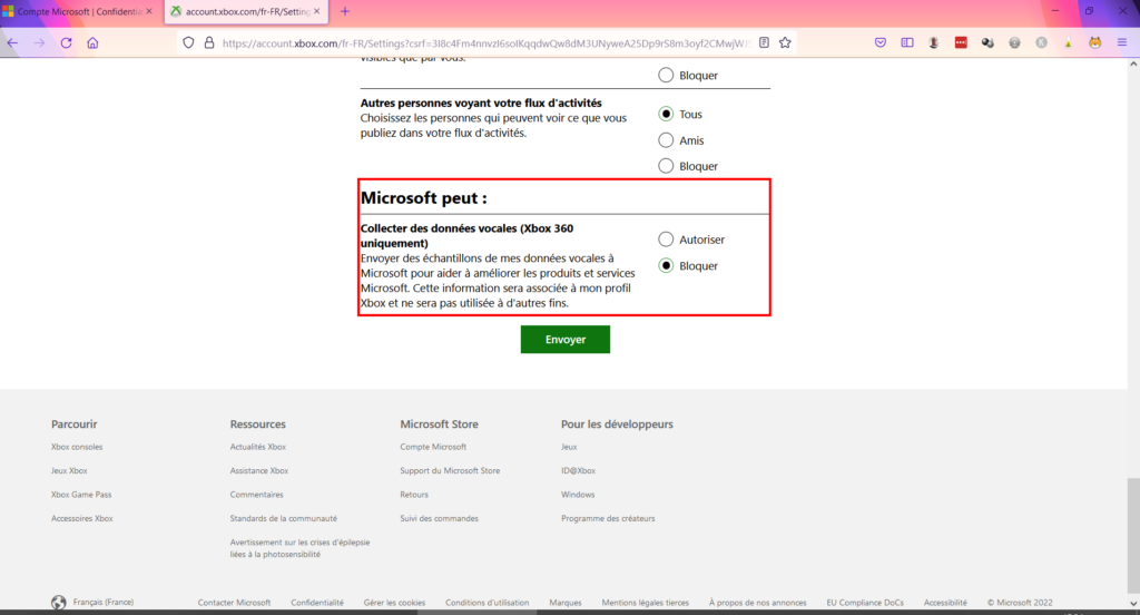 Microsoft confidentialité - Bloquer collecte données vocales