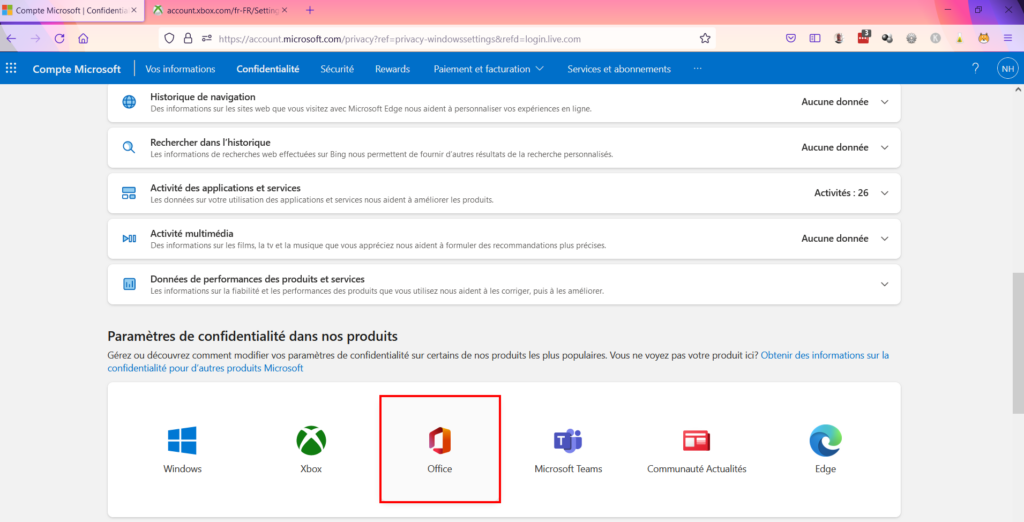 Microsoft confidentialité - Office