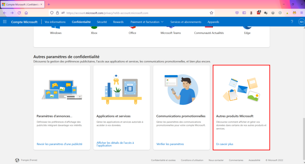 Microsoft confidentialité - Autres produits