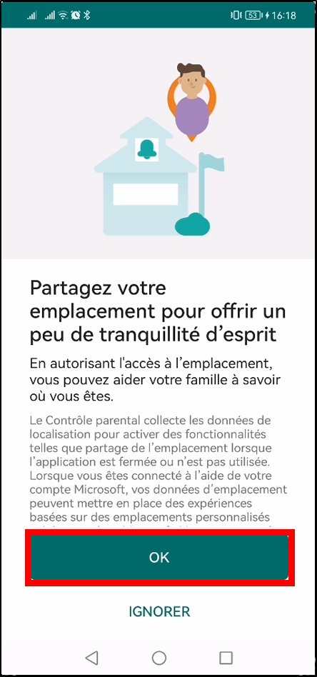 Configurer Family Safety Android - Partager emplacement