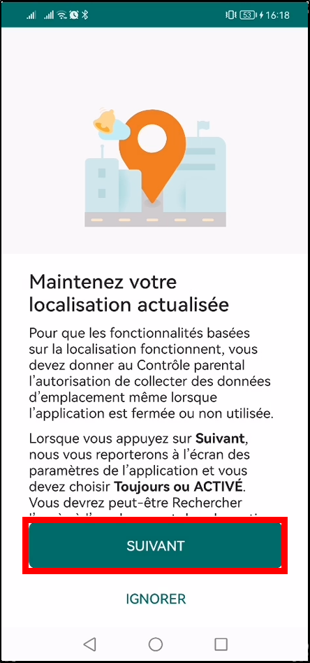 Configurer Family Safety Android - actualiser localisation