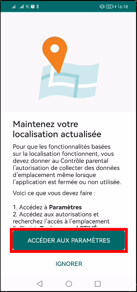 Configurer Family Safety Android - paramètres pour localisation