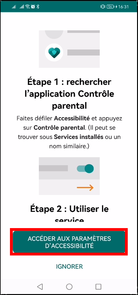 Configurer Family Safety Android - paramètres d'accessibilité
