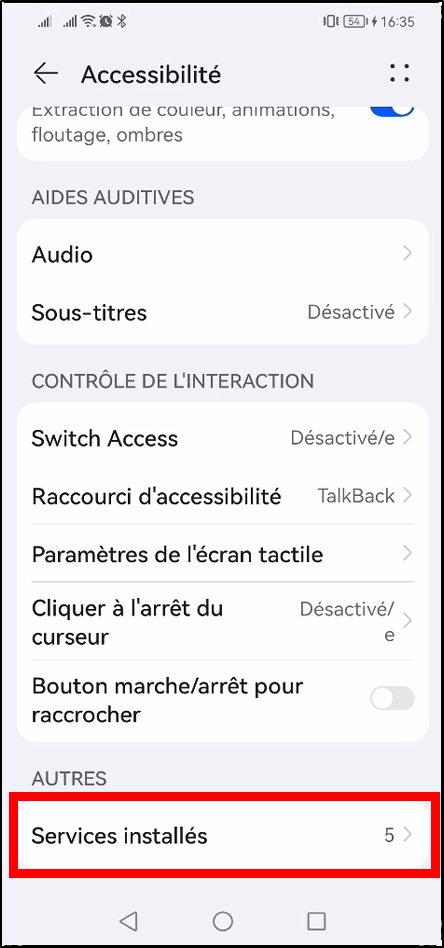 Configurer Family Safety Android - entrer dans services installés