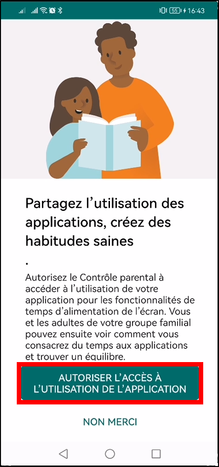 Configurer Family Safety Android - accès à l'utilisation de l'application