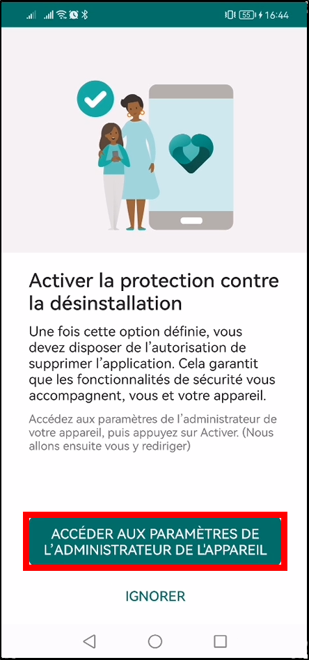 Configurer Family Safety Android - entrer dans administrateur de l'appareil