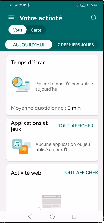Configurer Family Safety Android - tableau de bord enfant