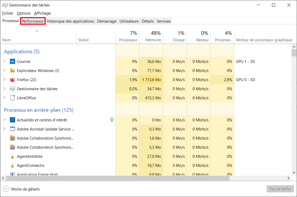 Connaître GPU Windows - Gestionnaire des tâches