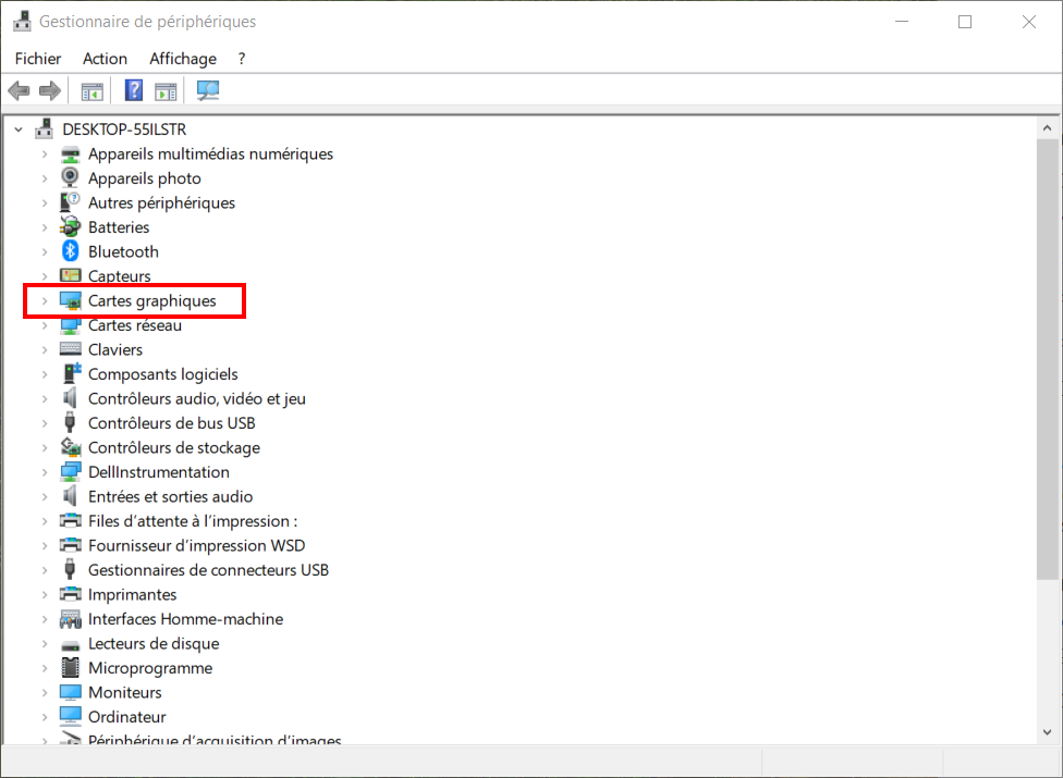 Connaître GPU Windows - Gestionnaire de périphériques dérouler cartes graphiques