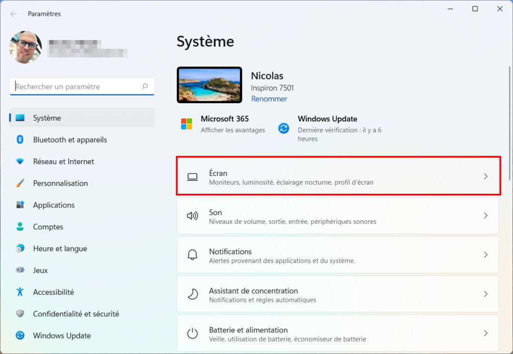 Connaître GPU Windows - Win 11 Paramètres écran