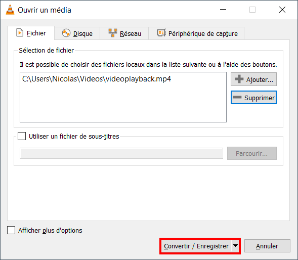 Extraire son vidéo VLC - Convertir/Enregistrer