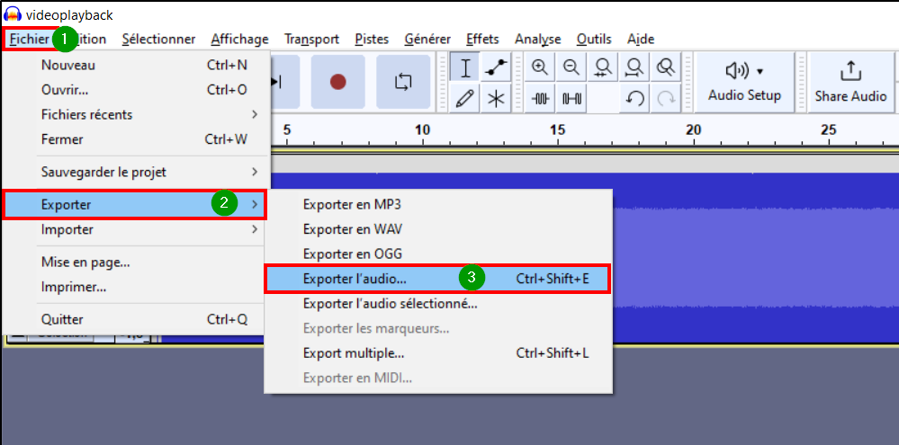 Extraire son vidéo Audacity - Media et Exporter vidéo