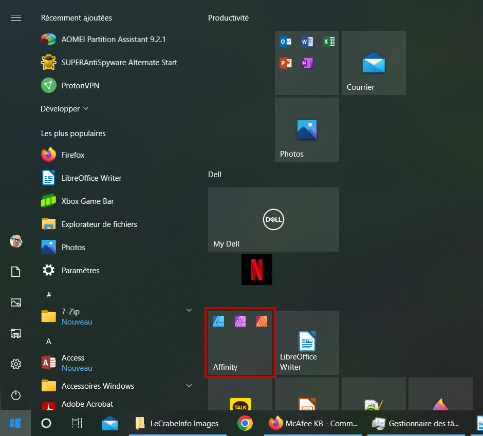 Organiser Démarrer - Apparition du nouveau dossier d'applications dans le menu Démarrer