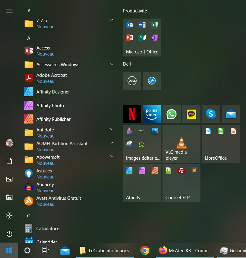 Organiser Démarrer - Plusieurs dossiers d'applications et nommés
