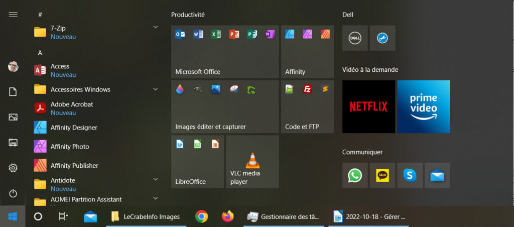 Organiser Démarrer - Dimensions du menu Démarrer modifiées