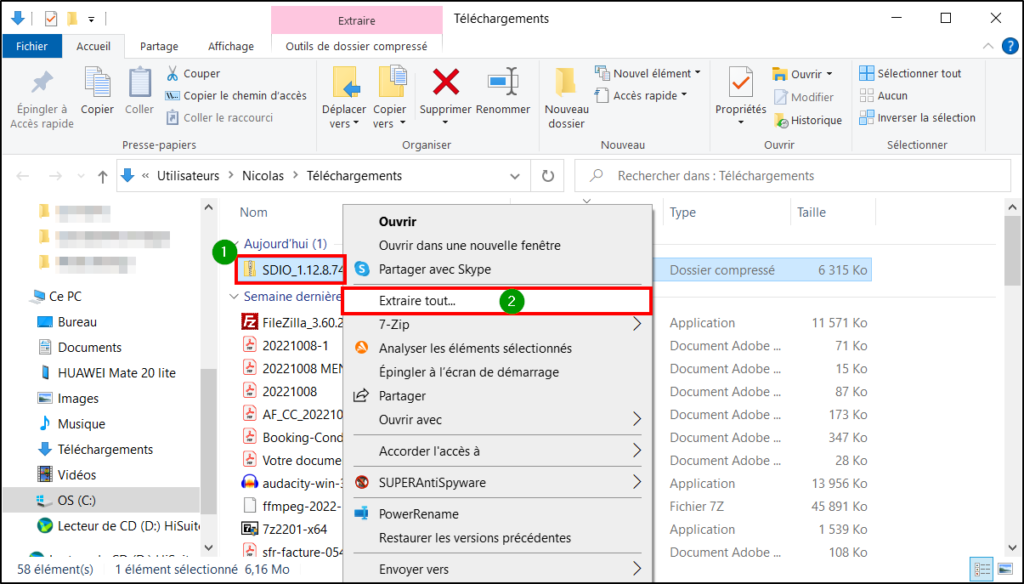 Snappy Driver Installer Origin - Extraire le fichier ZIP