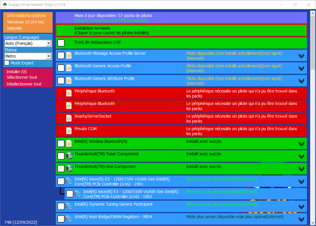Snappy Driver Installer Origin - Installation terminée
