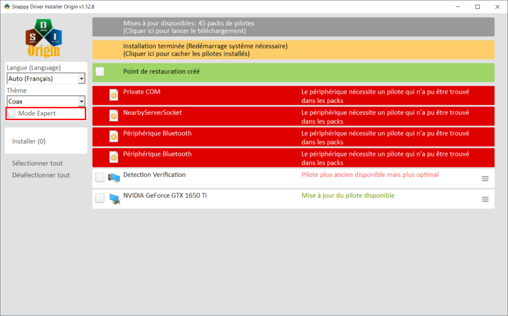 Snappy Driver Installer Origin - Déclencher le mode expert de SDIO