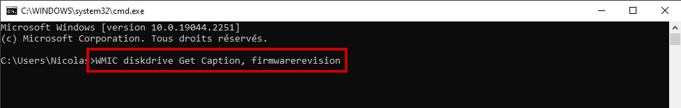 Mise à jour Firmware SSD - Entrer commande et Entrée