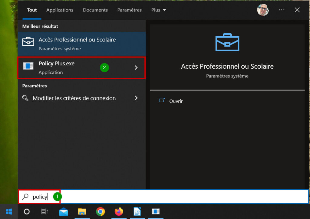 Windows empreinte panne - Ouvrir Policy Plus